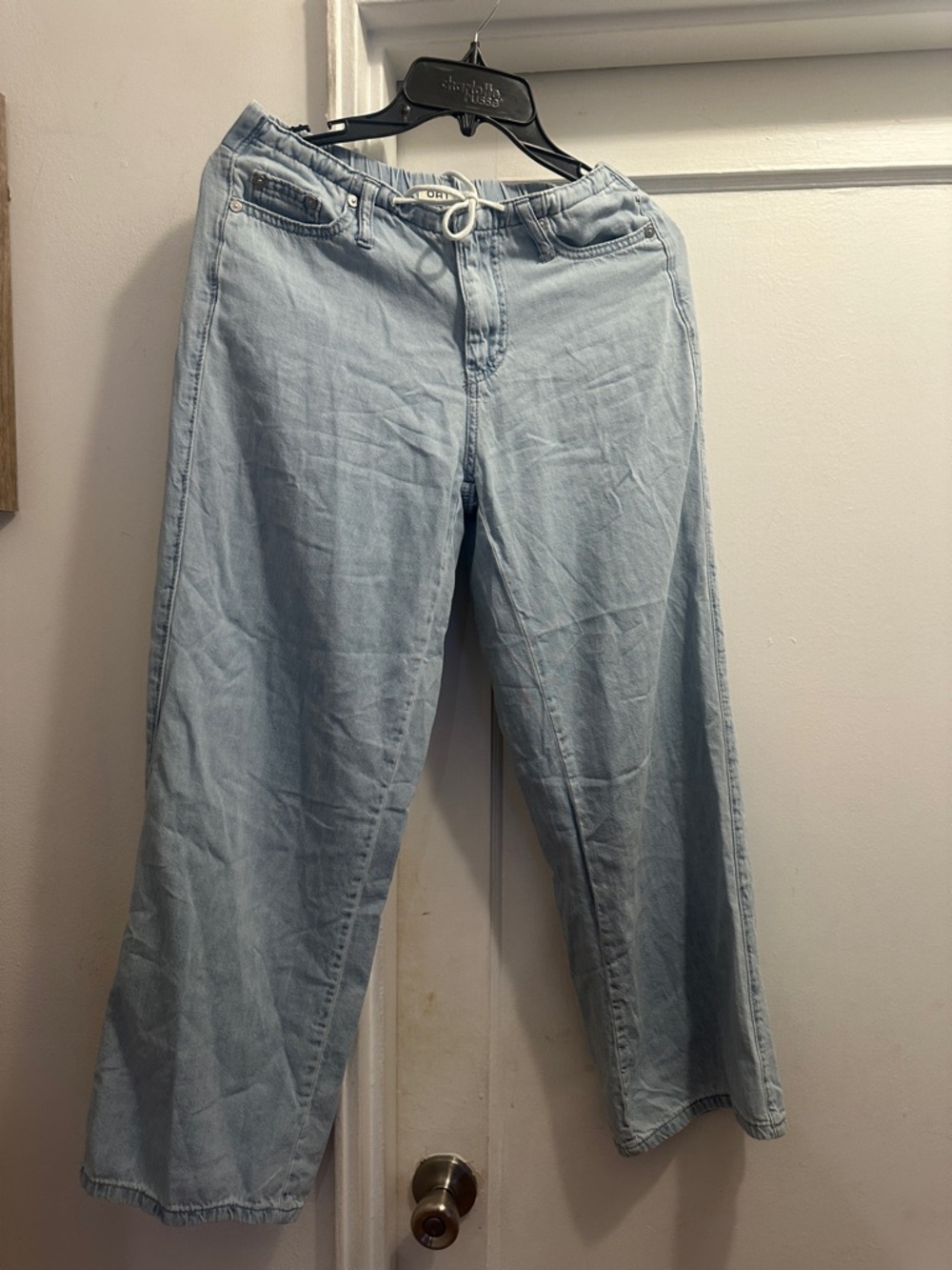 Oat New York Light Blue Wide-Leg Drawstring Jeans - Preloved